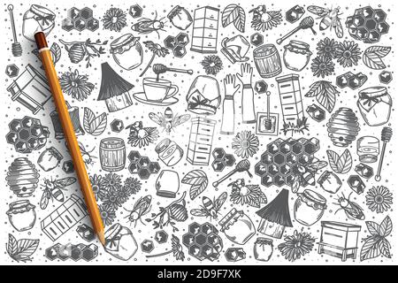 Hand drawn Honey vector doodle set Stock Vector