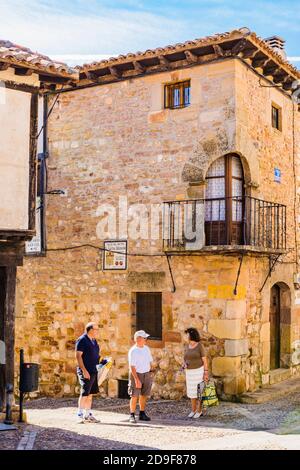 Window detail in stone house. Atienza, Guadalajara, Castilla La Mancha, Spain, Europe Stock Photo