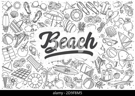 Hand drawn beach vector doodle set. Stock Vector