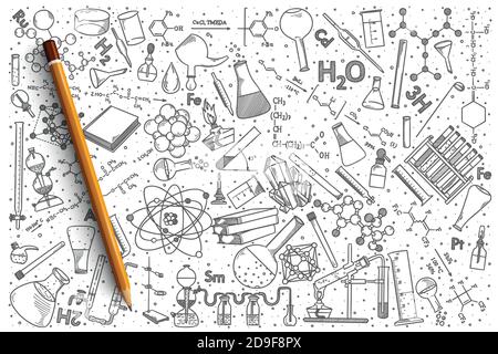 Hand drawn Chemistry vector doodle set Stock Vector