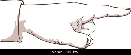 Illustration isolated on white background of a man hand pointing the index finger. Stock Vector