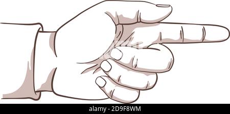 Illustration isolated on white background of a man hand pointing the index finger. Stock Vector