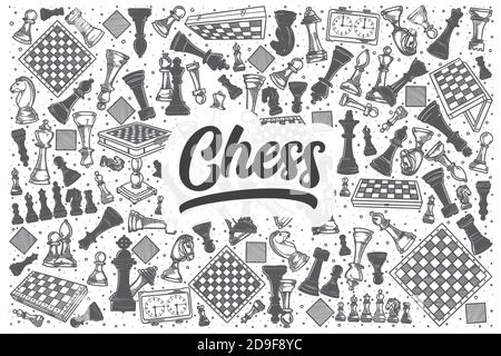 Hand drawn chess vector doodle set. Stock Vector