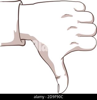 Illustration isolated on white background of a hand with the thumb down, making the gesture I Don’t Like. Stock Vector