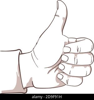Illustration isolated on white background of a hand with thumbs up making the like gesture. Stock Vector