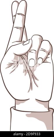 Cross Out Line Hand Fingers crossed hand gesture line vector icon. Crossed fingers sign ...