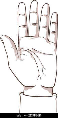 Illustration isolated on white background of a man's hand counting on the fingers of the hand. Stock Vector