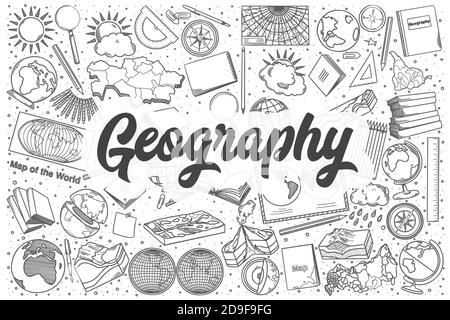 Hand drawn geography vector doodle set. Stock Vector