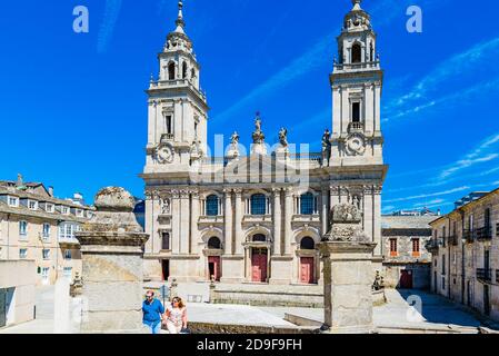 Saint Mary's Cathedral, Catedral de Santa María, better known as Lugo Cathedral. The cathedral was erected in the early 12th century in a Romanesque s Stock Photo