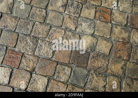 Background from paving stones. Texture of stone pavement for the road. Stock Photo