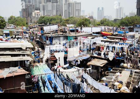 Dhobi Ghat Outdoor Laundry, Mumbai, India Stock Photo