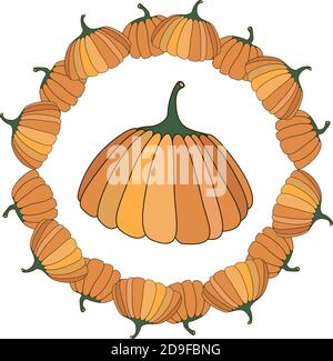 Round frame for text from orange pumpkins. Halloween. Autumn and harvest festival. Stock Vector