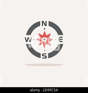 Compass. Wind rose sign. Color icon with shadow. Weather glyph vector illustration Stock Vector