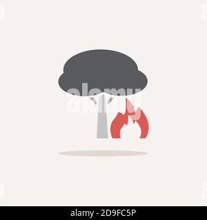 Fire and tree. Color icon with shadow. Weather glyph vector illustration Stock Vector