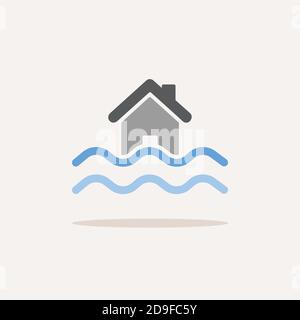 Flood. Color icon with shadow. Weather glyph vector illustration Stock Vector