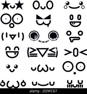 cute kawaii emoticon face collection isolated on white background. Stock Vector