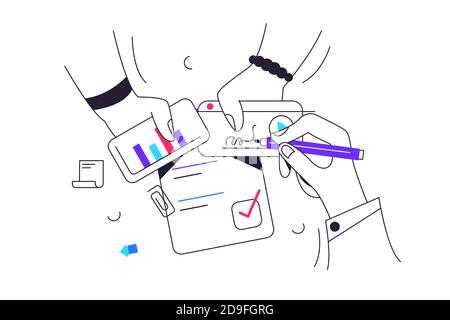 Hands of workers are engaged in a project Stock Vector