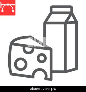 Dairy line icon, milk and cheese, dairy sign vector graphics, editable stroke linear icon, eps 10. Stock Vector