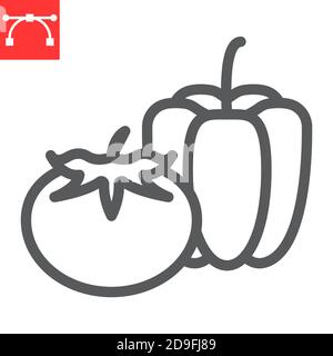 Vegetables line icon, bell pepper and tomato, vegetables sign vector graphics, editable stroke linear icon, eps 10. Stock Vector
