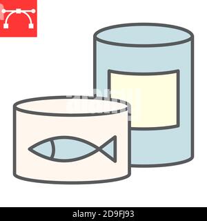 Canned food color line icon, tin can and container, canned fish sign vector graphics, editable stroke filled outline icon, eps 10. Stock Vector