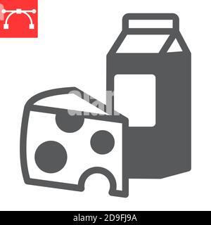 Dairy glyph icon, milk and cheese, dairy sign vector graphics, editable stroke solid icon, eps 10. Stock Vector