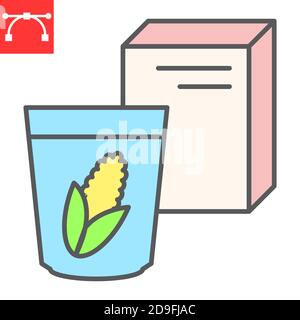 Breakfast cereal color line icon, corn and cereals, cereal box sign vector graphics, editable stroke filled outline icon, eps 10. Stock Vector