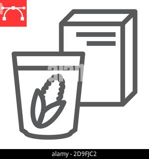 Breakfast cereal line icon, corn and cereals, cereal box sign vector graphics, editable stroke linear icon, eps 10. Stock Vector