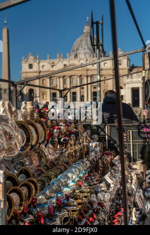 St. Peter's Square, stand of sacred objects as souvenirs. Rome, Italy, Europe Stock Photo