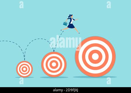 Vector of a business woman jumping up a higher target career goals Stock Vector