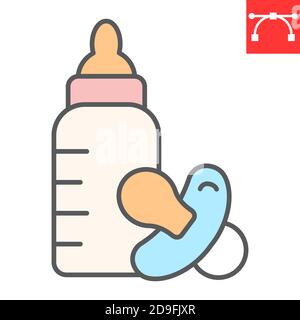 Baby bottle with nipple color line icon, food and milk, baby products sign vector graphics, editable stroke filled outline icon, eps 10. Stock Vector