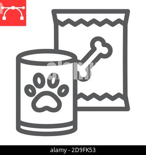 Pet food line icon, tin can and meal, dog food sign vector graphics, editable stroke linear icon, eps 10. Stock Vector
