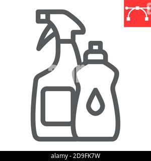 Cleaning products line icon, hygiene and chemical, household cleaner products sign vector graphics, editable stroke linear icon, eps 10. Stock Vector