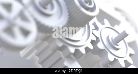 Teamwork and cooperation concept.Group of mechanisms and gears.Industrial and engineering abstract background.3d illustration Stock Photo