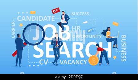 Job search concept. Vector of business people looking for employment positions Stock Vector