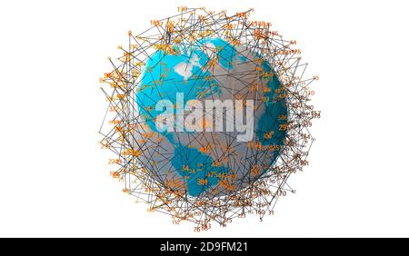 Technology and communication for analytics and data management in internet.3d illustration.World map and computer tools for cybersecurity. Stock Photo