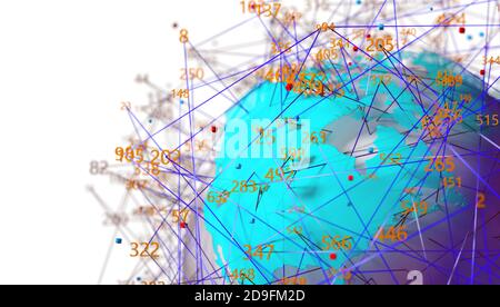 World map and data structure. Communication and technology abstract ...