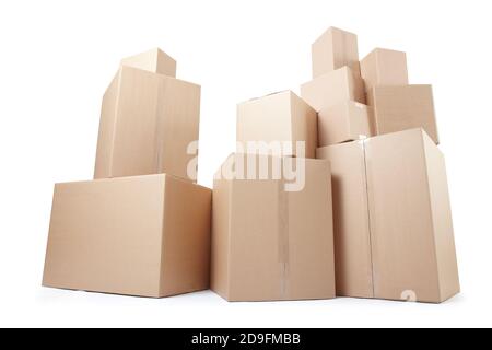 Cardboard boxes stack isolated on white, clipping path Stock Photo