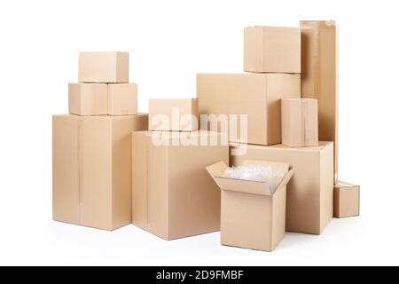 Cardboard boxes stack isolated on white, clipping path Stock Photo
