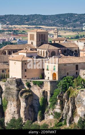 Historic center and upper part of the city of Cuenca with the bell tower of the cathedral, Spain Stock Photo