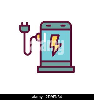 Electric vehicle charging station color line icon. Isolated vector element. Stock Vector