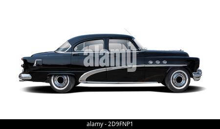 Classic American car side view isolated on white Stock Photo