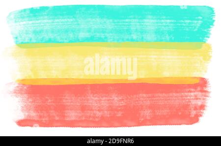 Watercolor stripes in turquoise, yellow and red isolated on white background. Computer generated illustration. Stock Photo