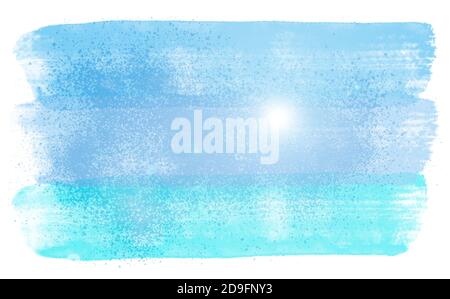Watercolor abstract landscape with sun over seascape isolated on white background. Computer generated illustration. Stock Photo