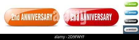 2nd anniversary button. sign. key. push button set Stock Vector