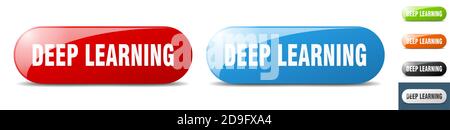 deep learning button. sign. key. push button set Stock Vector