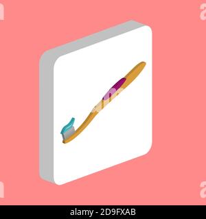 Toothbrush Simple vector icon. Illustration symbol design template for web mobile UI element. Perfect color isometric pictogram on 3d white square. To Stock Vector