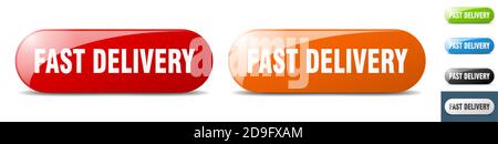 fast delivery button. sign. key. push button set Stock Vector