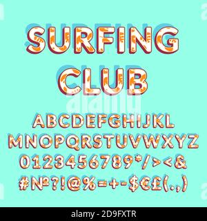Surfing club vintage 3d vector alphabet set Stock Vector
