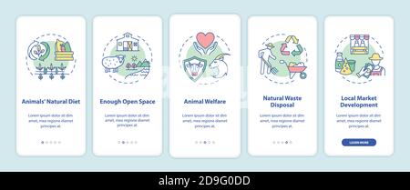 Ethical dairy industry production onboarding mobile app page screen with concepts Stock Vector