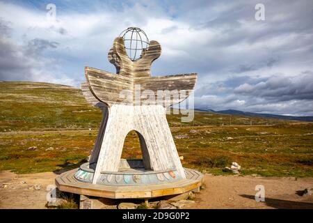 The Polar Circle monument at The Arctic Circle center or Polarsirkelen in Norway Stock Photo